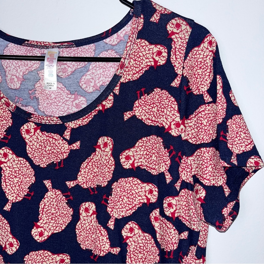 LuLaRoe Navy and Red Bird Pattern Short Sleeve Top - Picture 2 of 4